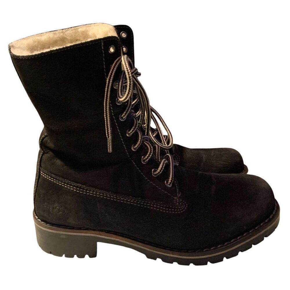 Bos & Co Colby Wool Lined Waterproof Shearling black Suede Boots sz 39 8.5